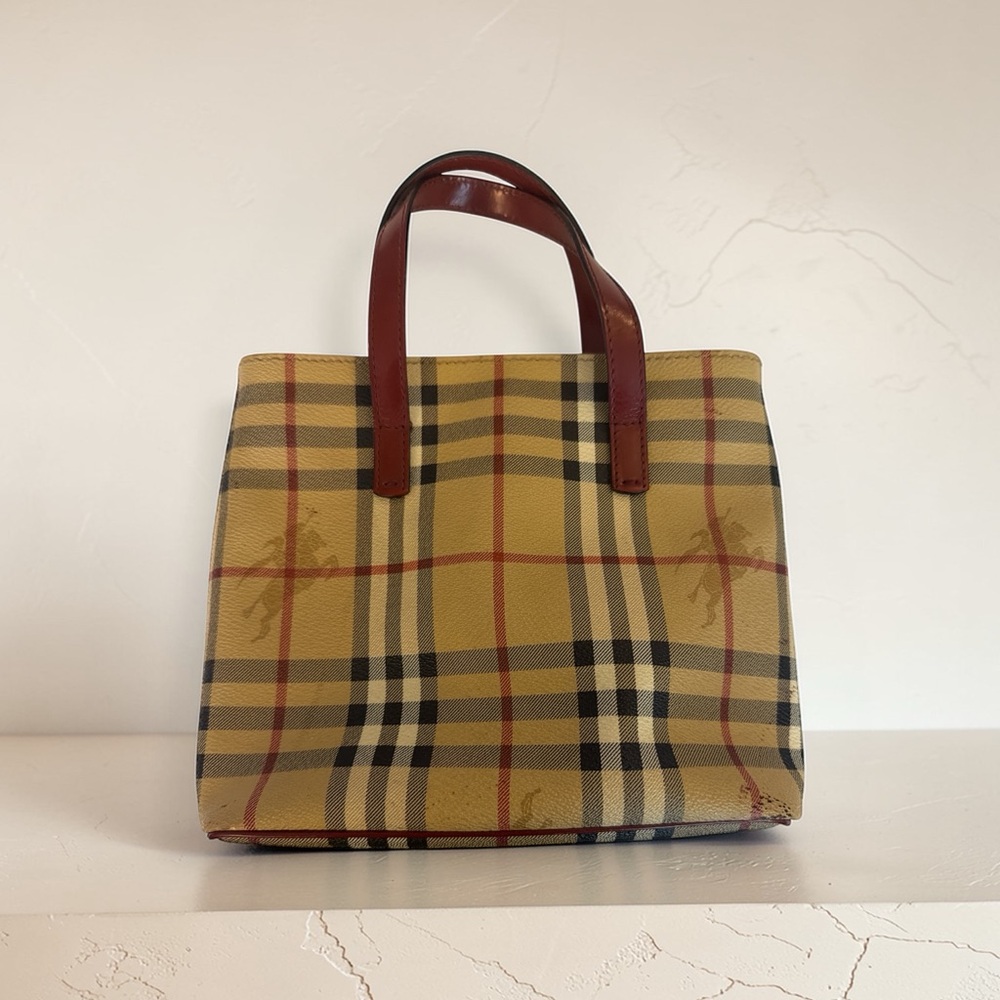 Burberry Yellow Plaid Mini Tote with Brown Handles